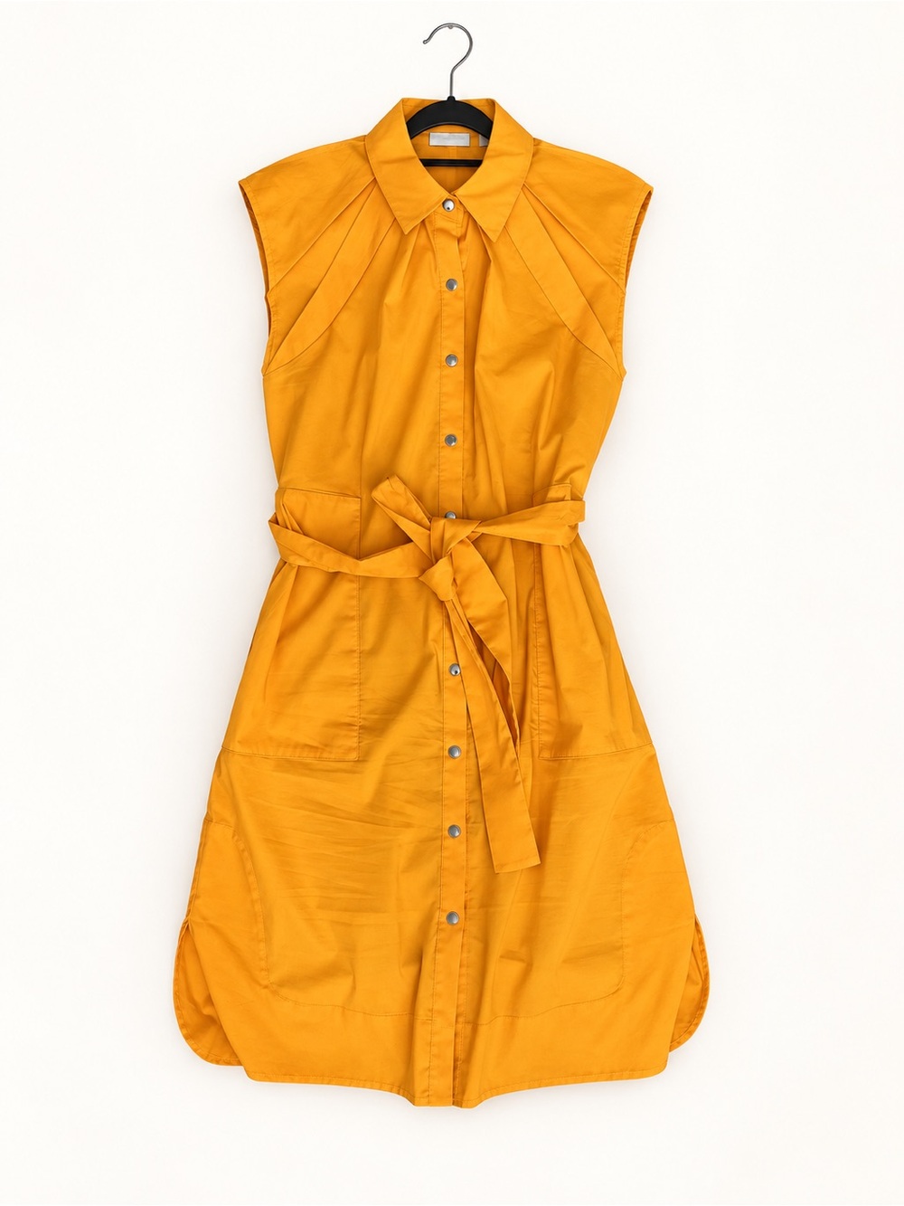 New York & Company Golden Mustard Tie-Waist Midi Shirt Dress